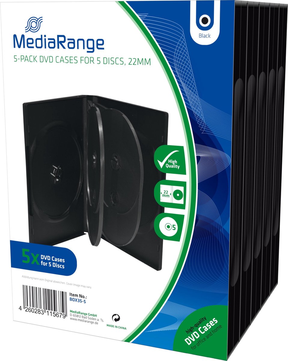 MediaRange BOX35-5 CD-doosje Dvd-hoes 5 schijven Zwart