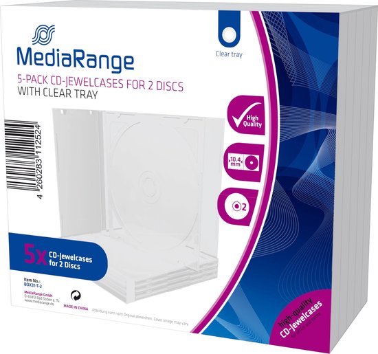MediaRange Cajas CD doble, 10 mm, Transparente, 5 unidades Jewel case 2 schijven Transparant
