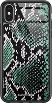 iPhone X/XS hoesje glass - Green snake | Apple iPhone Xs case | Hardcase backcover zwart