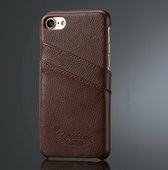 Fierre Shann Litchi Texture lederen tas voor iPhone 8 & 7, met kaartsleuven (bruin)