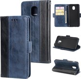 Voor Galaxy J3 / J7 (2018) Retro textuur Contrastkleur Splicing Horizontaal Flip TPU + PU lederen tas met kaartsleuven & houder & portemonnee (blauw)