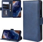 Dubbele gesp portemonnee stand lederen mobiele telefoon geval voor Nokia 9 PureView, met portemonnee en houder en kaartsleuven (donkerblauw)