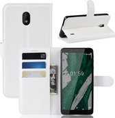 Litchi Texture Horizontal Flip PU lederen tas voor Nokia 1 Plus, met kaartsleuf en houder en portemonnee (wit)