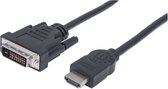 Manhattan HDMI / DVI Adapterkabel HDMI-A stekker, DVI-D 24+1-polige stekker 1.80 m Zwart 372503-CG Schroefbaar HDMI-kab