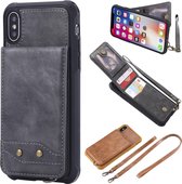Voor iPhone XS / X Verticaal Flip Schokbestendig Leren Beschermhoes met Lang Touw, Kaartsleuven & Beugel & Fotohouder & Portemonnee Functie (Grijs)