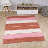 Kelim vloerkleed strepen handweef Bomull - rood/wit 60x120 cm