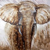 Schilderij - Handgeschilderd - Imposante Olifant, 100x100
