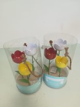 Kunstplant - met diverse tulpen - 2 stuks