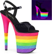 Pleaser Sandaal met enkelband, Paaldans schoenen -36 Shoes- FLAMINGO-809UVRB Paaldans schoenen Multicolours/Zwart