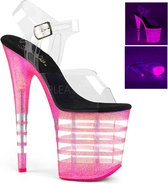 Pleaser Sandaal met enkelband, Paaldans schoenen -35 Shoes- FLAMINGO-808UVLN Paaldans schoenen Roze/Transparant