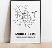 Middelbeers city poster, A4 met lijst, plattegrond poster, woonplaatsposter, woonposter