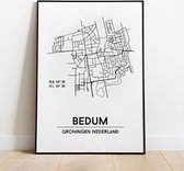 Bedum city poster, A4 met lijst, plattegrond poster, woonplaatsposter, woonposter