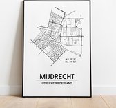 Mijdrecht city poster, A3 (30x40 cm) met lijst, plattegrond poster, woonplaatsposter, woonposter