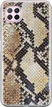 Huawei P40 Lite hoesje siliconen - Snake / Slangenprint bruin | Huawei P40 Lite case | goudkleurig | TPU backcover transparant