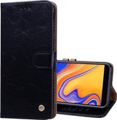 Zakelijke stijl olie wax textuur horizontale flip lederen case voor Galaxy J4 +, met houder & kaartsleuven & portemonnee (zwart)