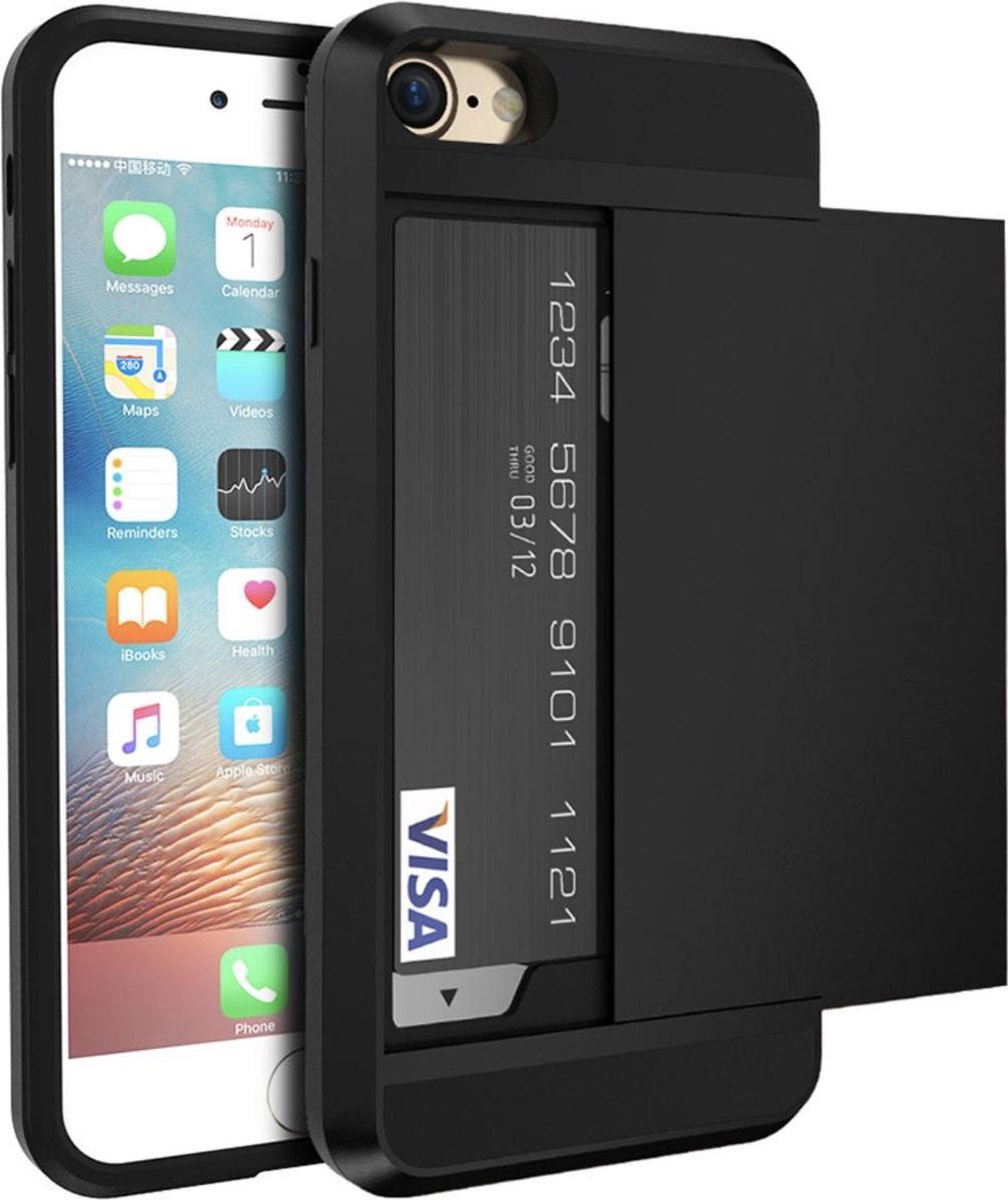 Geschikt voor Apple iPhone 6 - iPhone 6s Backcover - Zwart - Pasjeshouder - Portemonnee hoesje