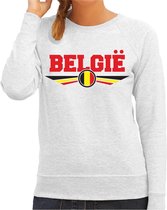 Belgie landen sweater met Belgische vlag grijs dames - landen trui / kleding - EK / WK / Olympische spelen outfit XL