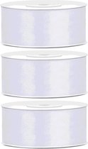 3x Hobby/decoratie witte satijnen sierlinten 2,5 cm/25 mm x 25 meter - Cadeaulinten satijnlinten/ribbons - Witte linten - Hobbymateriaal benodigdheden - Verpakkingsmaterialen