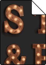 Proefstaal ESTAhome behang houten licht letters zwart en sepia bruin - 138852 - 26,5 x 21 cm