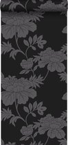 Origin behang bloemen zwart - 345927 - 53 cm x 10,05 m