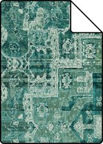 Proefstaal ESTAhome behangpapier oosters kelim tapijt smaragdgroen - 148659 - 26,5 x 21 cm