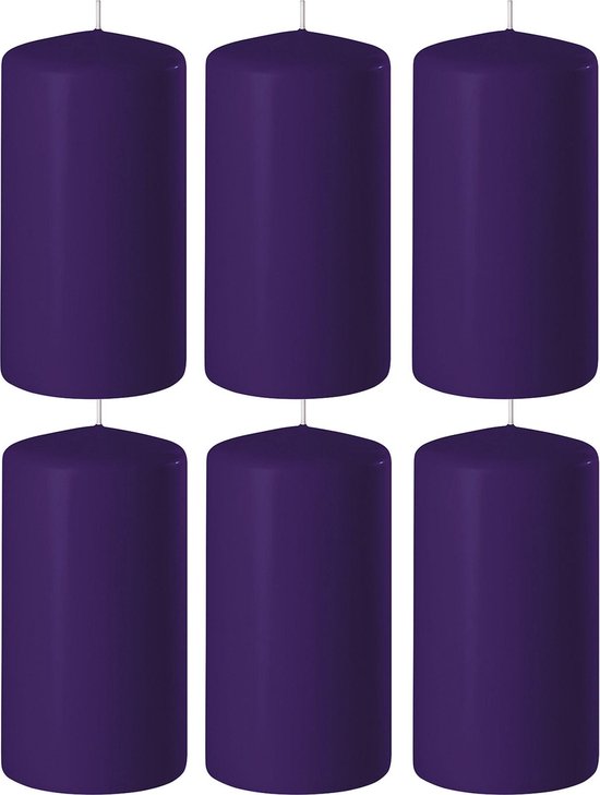 8x Paarse cilinderkaarsen/stompkaarsen 6 x 8 cm 27 branduren - Geurloze kaarsen paars - Woondecoraties