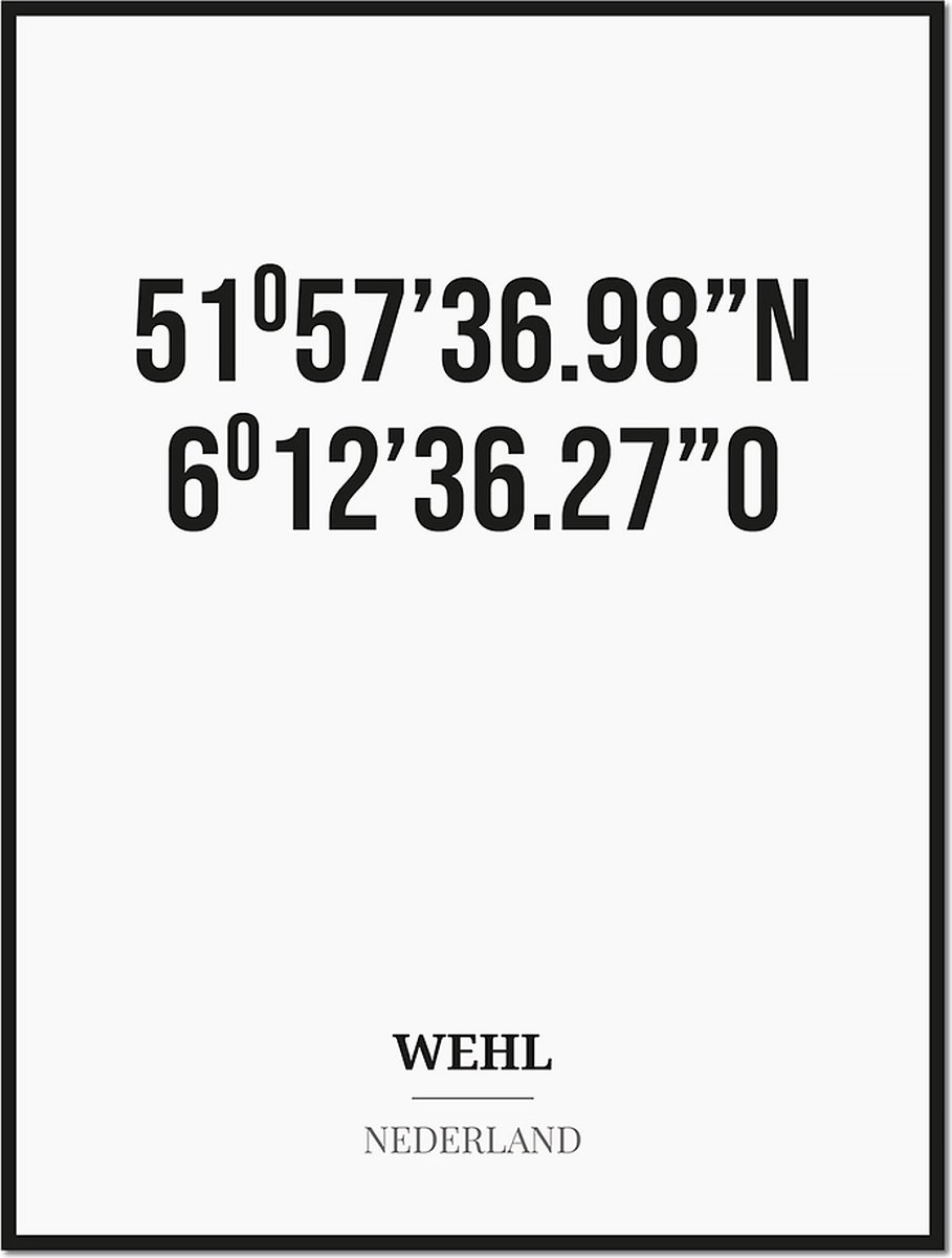 Studio216 Poster/kaart WEHL met coördinaten zwart, wit