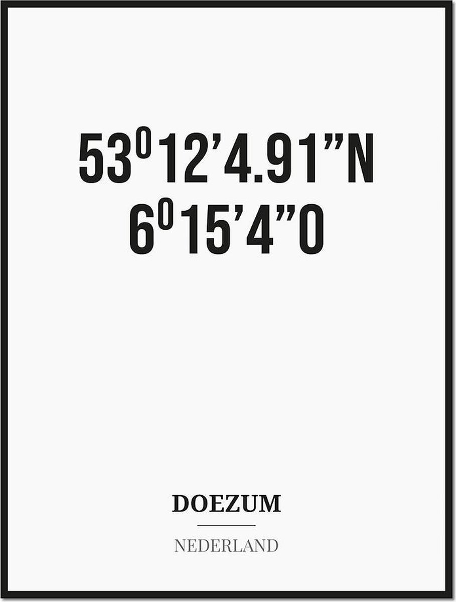 Studio216 Poster/kaart DOEZUM met coördinaten zwart, wit