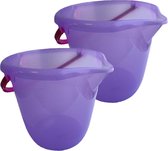 2x stuks paarse lila schoonmaak emmers/huishoud emmers 10 liter van diameter 28 cm en hoogte 26 cm