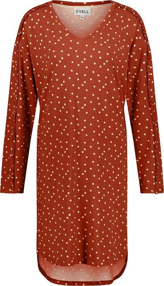 Cyell ART OF DOT dames nachthemd lange mouwen - roestbruin met dots - Maat 42 Roestbruin met dots maat 42 (XL)
