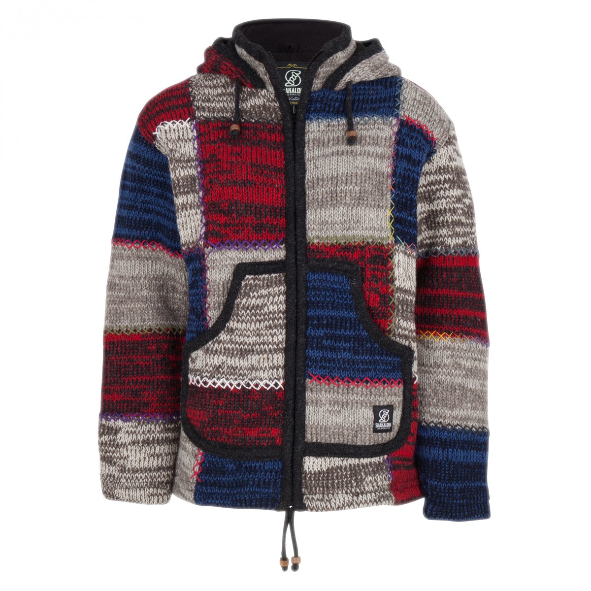 Gebreid Wollen Dames Vest van Schapenwol met Polyester Fleece voering en afneembare capuchon SHAKALOHA W Patch ZH Greyrednavy