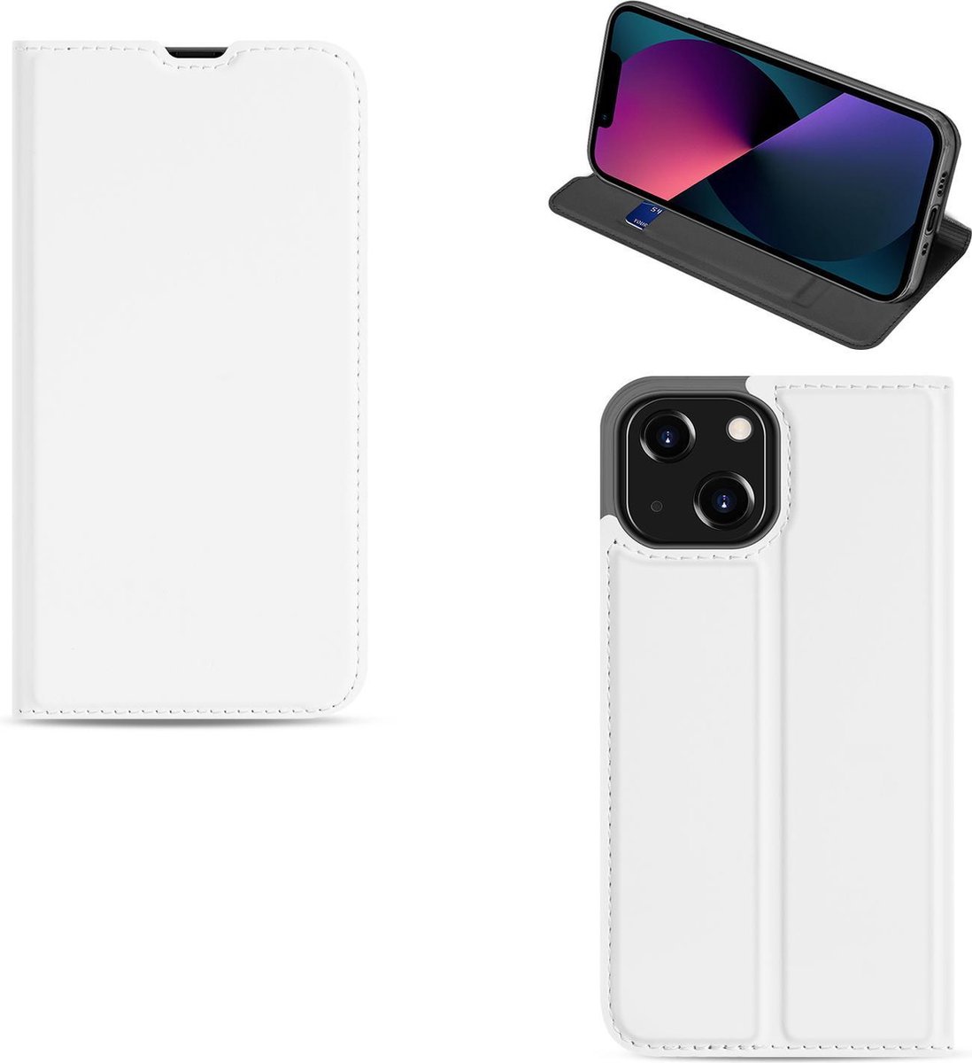 Hoesje iPhone 13 Mini Book Case Wit met Pashouder