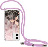Casetastic Apple iPhone 12 Mini Hoesje met koord - Lanyard Case - Soft Pink Gradient Cubes Print