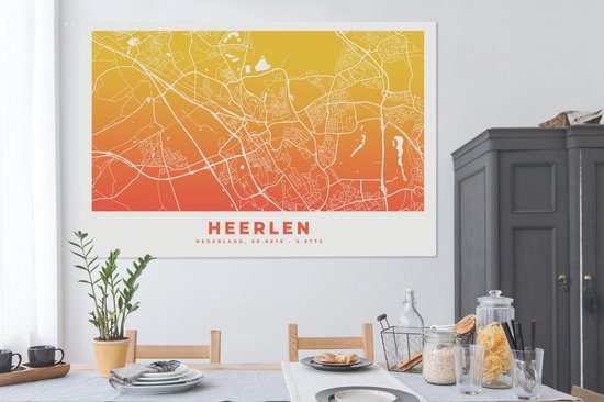Toile Peinture Plan de Ville - Heerlen - Nederland - 180x120 cm - Décoration murale XXL