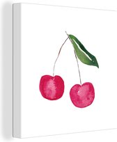 Canvas Schilderij Kersen - Rood fruit - Wit - 20x20 cm - Wanddecoratie