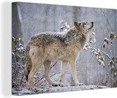 Toile Peinture Loup - Hiver - Neige - 180x120 cm - Décoration murale XXL
