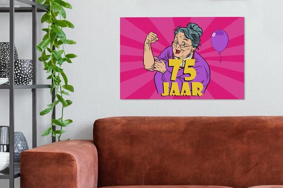 Tableau sur toile Femme - Anniversaire 75 ans - Ballon - 60x40 cm - Décoration murale