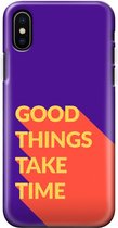 Apple iPhone X/10/XS Telefoonhoesje - Extra Stevig Hoesje - 2 lagen bescherming - Met Quote - Good Things - Paars