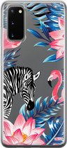 Samsung Galaxy S20 Telefoonhoesje - Transparant Siliconenhoesje - Flexibel - Met Dierenprint - Zebra & Flamingo