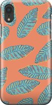 Apple iPhone XR Telefoonhoesje - Premium Hardcase Hoesje - Dun en stevig plastic - Met Plantenprint - Tropische Blaadjes - Oranje