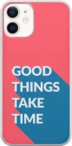 Apple iPhone 12 Hoesje - Transparant Siliconenhoesje - Flexibel - Met Quote - Good Things - Rood