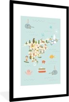 Wereldkaart Kinderen - Amerika - Kleuren - Schoolplaat - Kinderkamer - 80x120 cm