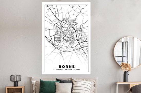 Poster Carte - Borne - Zwart - Wit - 120x180 cm XXL