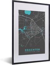 Fotolijst incl. Poster - Stadskaart - Drachten - Grijs - Blauw - 40x60 cm - Posterlijst - Plattegrond