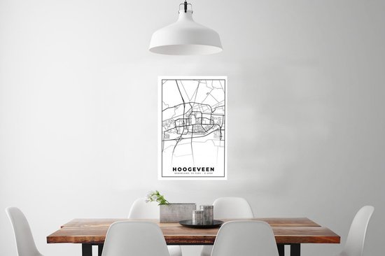 Affiche Carte - Hoogeveen - Zwart - Wit - 60x90 cm