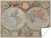 Affiche - Wereldkaart - Rétro - Globe - 40x30 cm