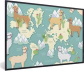 Fotolijst incl. Poster - Wereldkaart - Alpaca - Bergen - 30x20 cm - Posterlijst