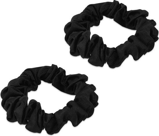 Navaris set van 2 dunne scrunchies - 100% zijde - 2x scrunchie - Haarelastiekjes - Haarwokkels - Haaraccessoires - Voor paardenstaart en knot - Zwart