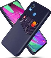 Voor Samsung Galaxy A40 Doek Textuur PC + PU lederen achterkant Schokbestendig hoesje met kaartsleuf (blauw)