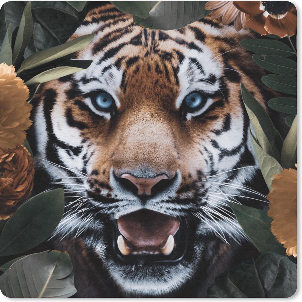 Muismat 20x20 cm - Mousepad Tijger - Blad - Dieren - Muismatten